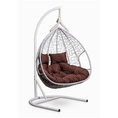 Подвесное двухместное кресло-кокон Laura Outdoor FISHT белое + каркас (коричневая подушка)