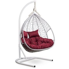Подвесное двухместное кресло-кокон Laura Outdoor FISHT белое + каркас (бордовая подушка)