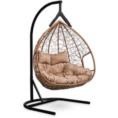Подвесное двухместное кресло- кокон Laura Outdoor FISHT горячий шоколад + каркас (бежевая подушка)