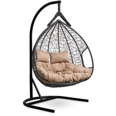 Подвесное двухместное кресло- кокон Laura Outdoor FISHT черное + каркас (бежевая подушка)