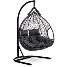 Подвесное двухместное кресло- кокон Laura Outdoor FISHT черное + каркас (черная подушка)
