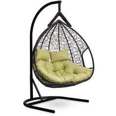 Подвесное двухместное кресло- кокон Laura Outdoor FISHT черное + каркас (зеленая подушка)