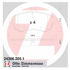 Комплект тормозных колодок Zimmermann 24306.205.1 для Mercedes C-CLASS C204,S204,W204, E-CLASS A207,C207,S212,W212, SL R172
