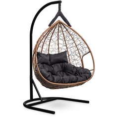 Подвесное двухместное кресло- кокон Laura Outdoor FISHT горячий шоколад + каркас (черная подушка)