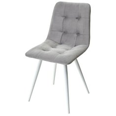 Стул CHILLI- Q ( 1 шт. ) цвет - светло- серый, белый металлокаркас, велюр, мягкий, со спинкой, для кухни, для гостиной / #26 / (М Сити) M- City