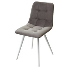 Стул CHILLI- Q ( 1 шт. ) цвет - графит, белый металлокаркас, велюр, мягкий, со спинкой, для кухни, для гостиной / #14 / (М Сити) M- City