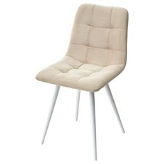 Стул CHILLI- Q ( 1 шт. ) цвет - бежевый, белый металлокаркас, велюр, мягкий, со спинкой, для кухни, для гостиной / #5 / (М Сити) M- City