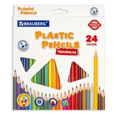 Карандаши цветные пластиковые BRAUBERG PREMIUM, 24 цвета, трехгранные, грифель мягкий 3 мм, 181663