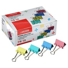 DeVENTE Зажимы для бумаг 51 мм, 12 штук, deVENTE, металлический, микс х 4 цвета, картонная коробка