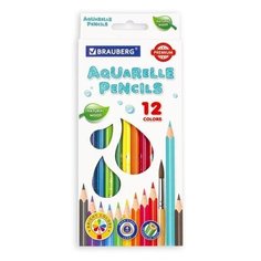 BRAUBERG Карандаши цветные акварельные, 12 цветов (181671)