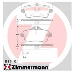 Комплект тормозных колодок Zimmermann 25215.190.1 для Mercedes A-CLASS W176, CLA C117,X117, GLA-CLASS X156, GL-CLASS X166,