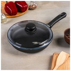 Сковорода чугунная 22 см h=4 см бакелит. ручка, стекл. крышка 2390262 Камская Посуда