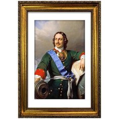 Портрет Пётр I ПТ-457, формат А-4 (210x297 мм), багетная рамка под золото Mega Art