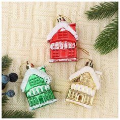 Украшение ёлочное "Домик в снегу" (набор 3 шт) 5,5х3,5 см микс Сима ленд