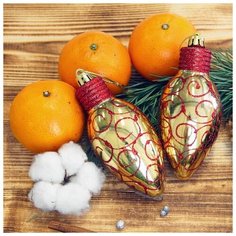 Украшение ёлочное "Лампочка с красным узором" (набор 6 шт) 5х9 см золото Сима ленд