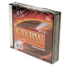 Диск CD-RW VS 700Mb 4-12x Slim Case, 5шт