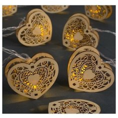 Гирлянда "Нить" 4.5 м с деревянными насадками "Сердце" 20 LED, 220В Luazon Lighting
