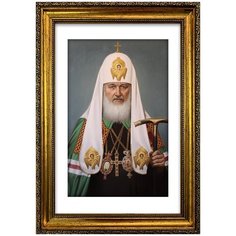 Портрет Патриарх Кирилл ПТ-454, формат А-4 (210x297 мм), багетная рамка под золото Mega Art