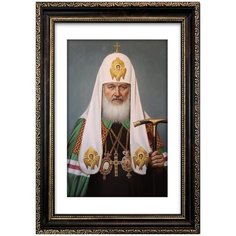 Портрет Патриарх Кирилл, формат А-4 (210x297 мм), багетная тёмно-коричневая рамка Mega Art