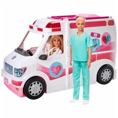 Набор игровой Barbie Кем быть? Клиника 2 куклы+машина скорой помощи GMG35