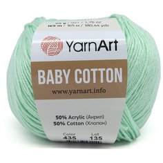 Пряжа YarnArt Baby Cotton 50гр 165м (50% хлопок, 50% акрил) (435 светло-зеленый), 10 мотков