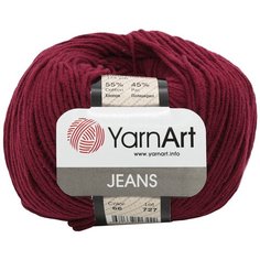 Пряжа YarnArt Jeans 50гр 160м (55% хлопок, 45% полиакрил) (66 бордо), 10 мотков