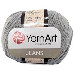 Пряжа YarnArt Jeans 50гр 160м (55% хлопок, 45% полиакрил) (46 серый), 10 мотков