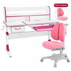 Комплект Anatomica Smart-60 Lux парта + кресло + надстройка + органайзер + ящик белый/розовый с розовым креслом Armata Duos