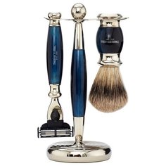 Truefitt & Hill Набор Edwardian Faux Blue Opal: Badger Brush Mach III Razor Stand (кисть для бритья + станок Mach III + подставка) синий опал