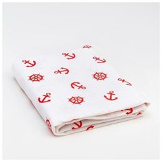 Полотенце ваф. банное Экономь и Я "Якоря" 80х150 см, цв. красный, 150 гр/м2, 100% хл