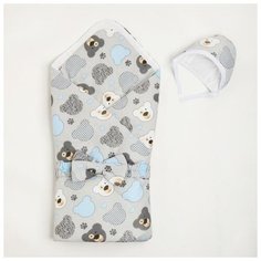 Конверт на выписку 2 предмета А.30 СЛ, цвет серый/мишки МОЕМУ МАЛЫШУ