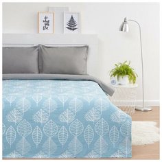 Покрывало хлопковое Этель "Листья" 230*200 см, цв. голубой, 100% хлопок, 400гр/м2