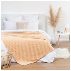 Плед Этель "Клетка" 200*220 см, цв. бежевый, корал- флис, 240гр/м2, 100% полиэстер