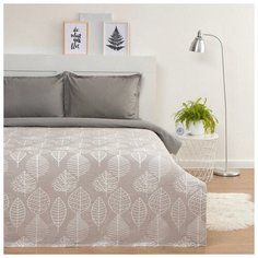 Покрывало хлопковое Этель "Листья" 230*200 см, цв. гсерый, 100% хлопок, 400гр/м2