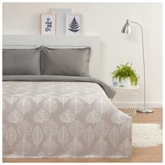 Покрывало хлопковое Этель "Листья" 150*200 см, цв. серый, 100% хлопок, 400гр/м2