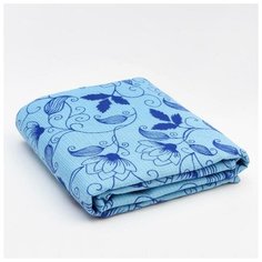 Простыня вафельная для бани Экономь и Я "Цветы" 150х180 см, цв. синий, 150 гр/м2, 100% хл