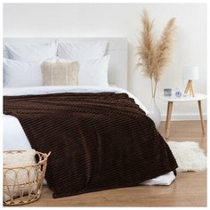 Плед Этель "Клетка" 200*220 см, цв. коричневый, корал- флис, 240гр/м2, 100% полиэстер