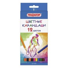 Карандаши цветные пифагор "быстрее! Выше! Сильнее!", 12 цветов, классические заточенные, 181356 2 уп