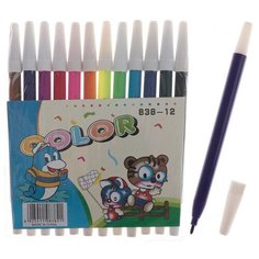 Calligrata Фломастеры, 12 цветов, в PVC пакете, невентилируемый колпачок, «Зверюшки