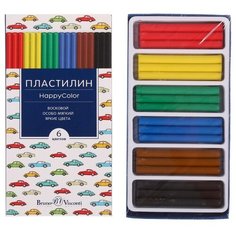 BrunoVisconti Пластилин мягкий (восковой) 6 цветов, 125г , Happycolor, микс