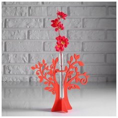 Дарим Красиво Кашпо деревянное 21×7.6×18.6 см с 1 колбой "Дерево", красный Дарим Красиво