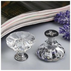 Арт Узор Ручка для шкатулки металл "Кристалл" набор 2 шт серебро 2,5х2,8х2,8 см