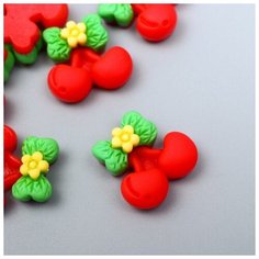 Арт Узор Декор для творчества пластик "Вишенки с бантом и цветочком" набор 12 шт микс 1,7х1,7 см