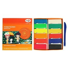 Гамма Пластилин 12 цветов 168 г (6 классических, 6 флуоресцентных) «Гамма» «Оранжевое солнце», со стеком Gamma