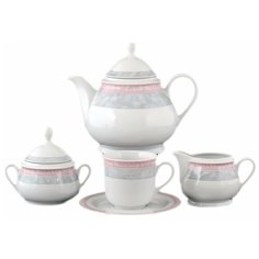 Чайный сервиз на 6 персон 15 предметов Thun "Яна /Серый мрамор с розовым кантом" / 056361 Thun1794
