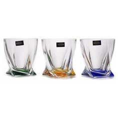 Стаканы для виски 340 мл 6 шт Crystalite Bohemia "Квадро /Разноцветное дно" яркие / 062189