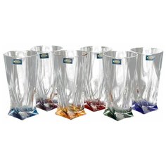 Стаканы для воды 350 мл 6 шт Crystalite Bohemia "Квадро /Разноцветное дно" яркие / 097473