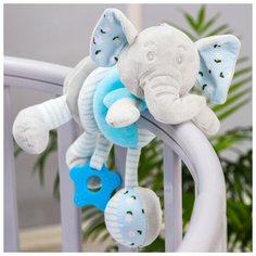 Растяжка- спираль Крошка Я мягкая, с погремушкой, на кроватку и коляску, "Слоник голубой