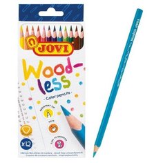 JOVI Карандаши пластиковые 12 цветов JOVI Wood-less, трёхгранные, заточенные, в картонной коробке с европодвесом