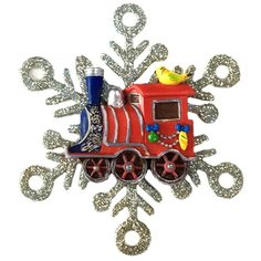 Елочная игрушка Magic Time Паровозик в снежинке 75629, серебряный/красный, 11 см